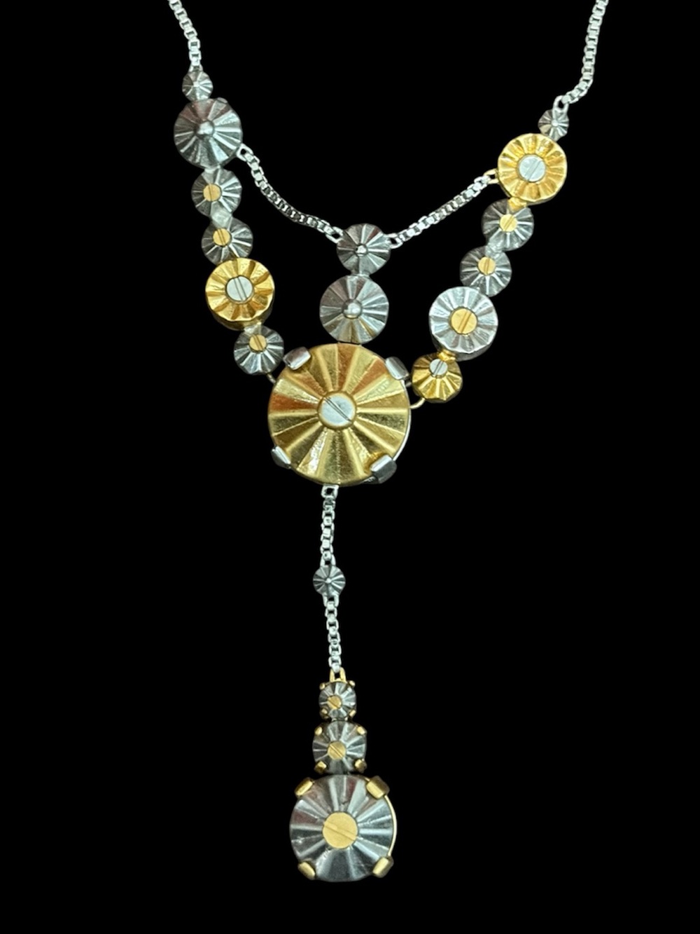 Coach Two-Tone Gold and Silver Daisy Rivet Drop Necklace